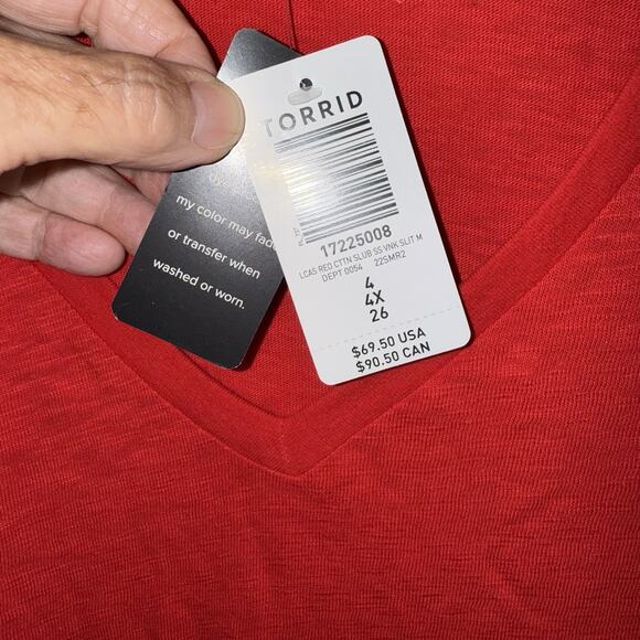 Torrid NWT Women’s Red Dress Sz 4 Jersey Tee Short Sleeve Midi V Neck Cool Comfy - Picture 4 of 9
